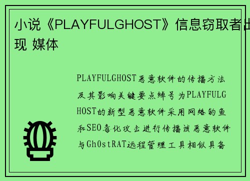 小说《PLAYFULGHOST》信息窃取者出现 媒体